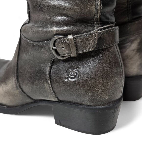 Born Helen Grey Riding Boots Women's Distressed Leather Full Zip Side Western 7M - Picture 6 of 13